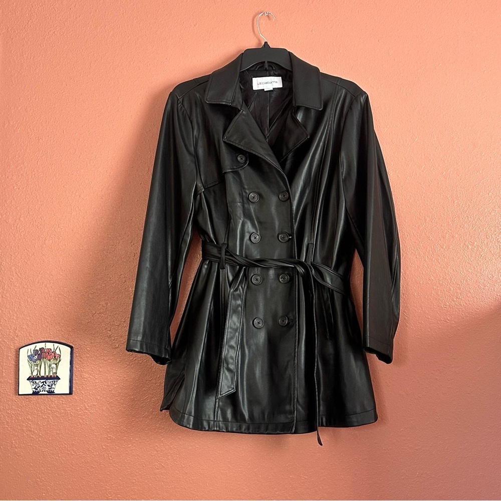 Women's Black Double-Breasted Faux Leather Jacket